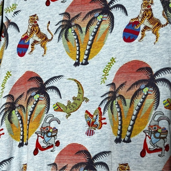 Paper Wings Girls XL Long Sleeve Dress Orgaic Cotton Bunny Tiger Palm Tree Print - Picture 4 of 8